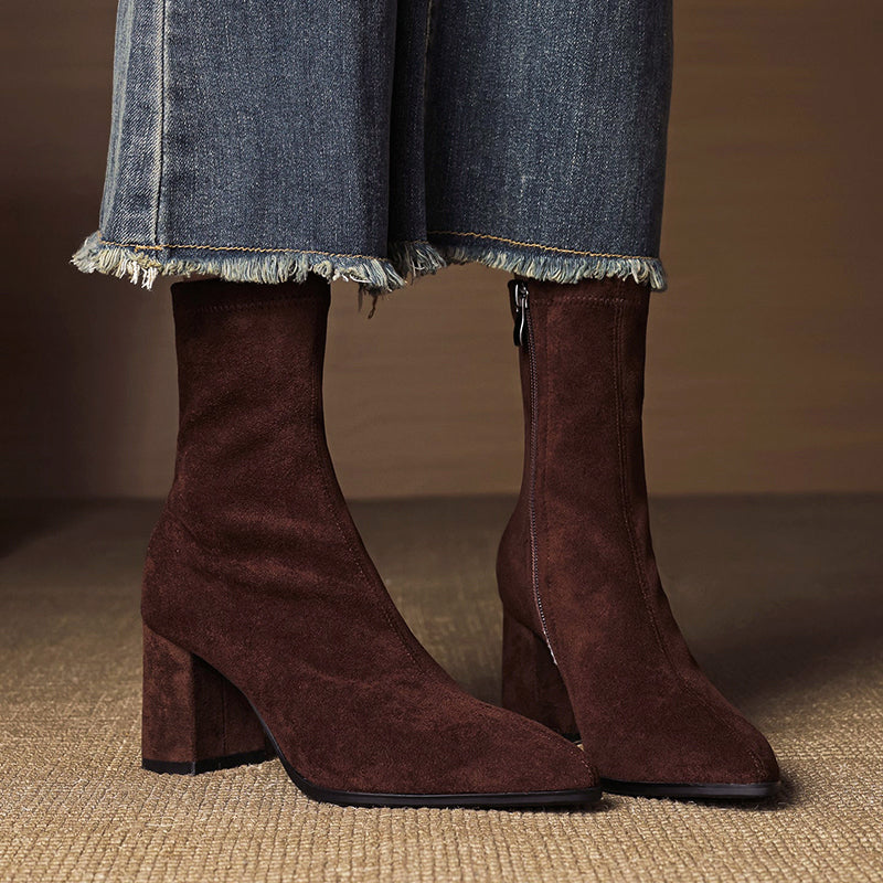 Women’s Genuine Suede Ankle Boots with Block Heel