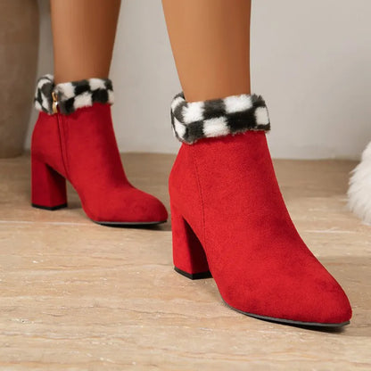 Mia | Women’s winter Plaid Plush Ankle Boots