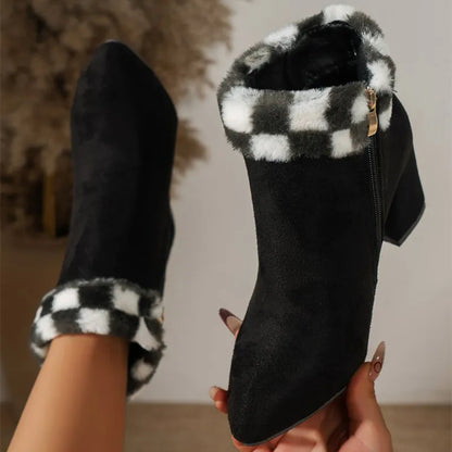 Mia | Women’s winter Plaid Plush Ankle Boots
