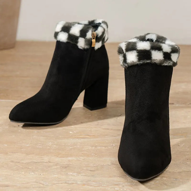 Mia | Women’s winter Plaid Plush Ankle Boots