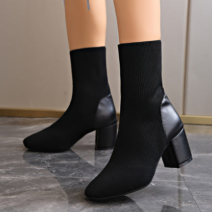 Hazel | Women’s Elegant Knit Ankle Boots with Block Heel