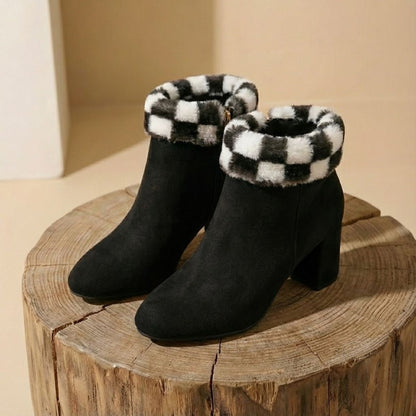 Mia | Women’s winter Plaid Plush Ankle Boots