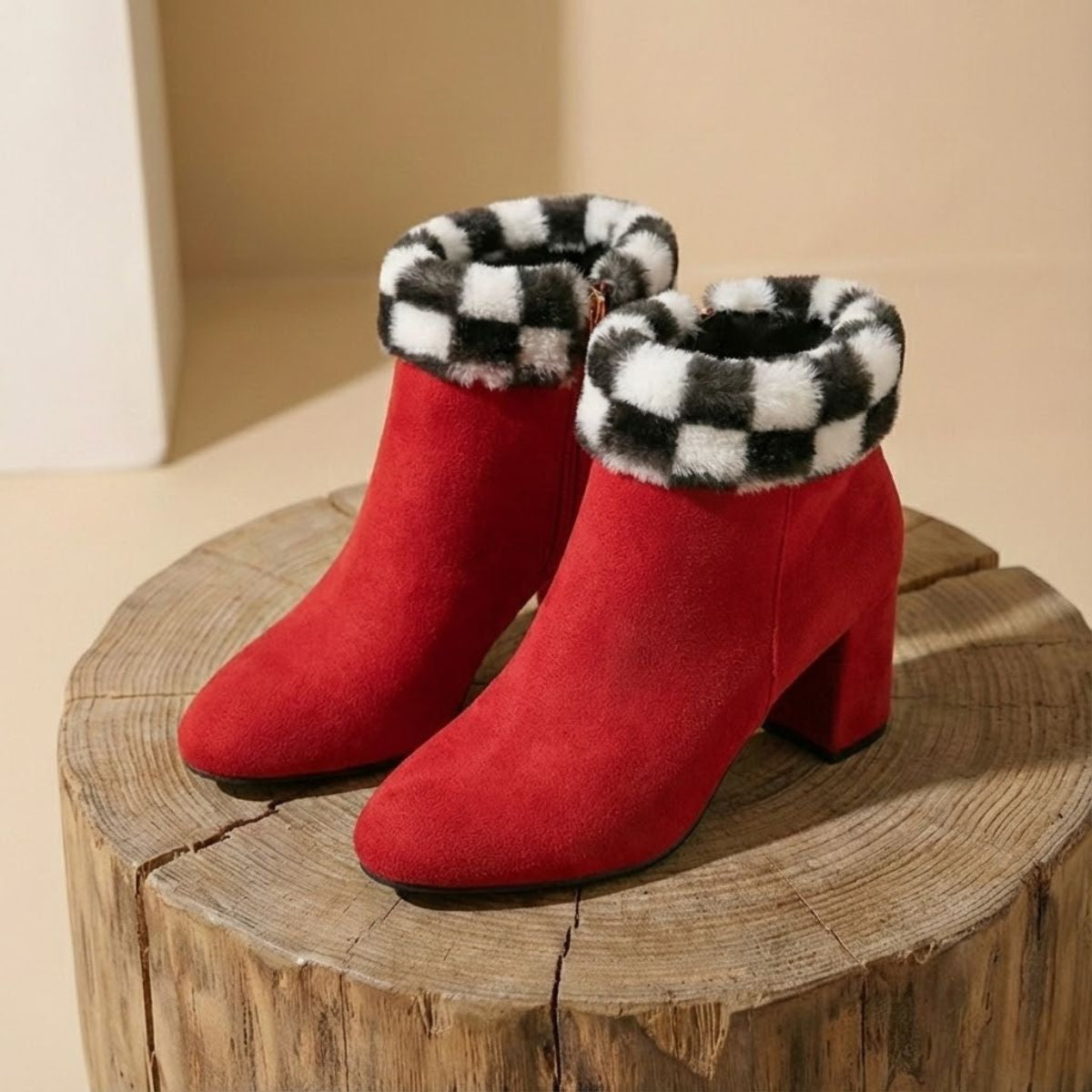 Mia | Women’s winter Plaid Plush Ankle Boots