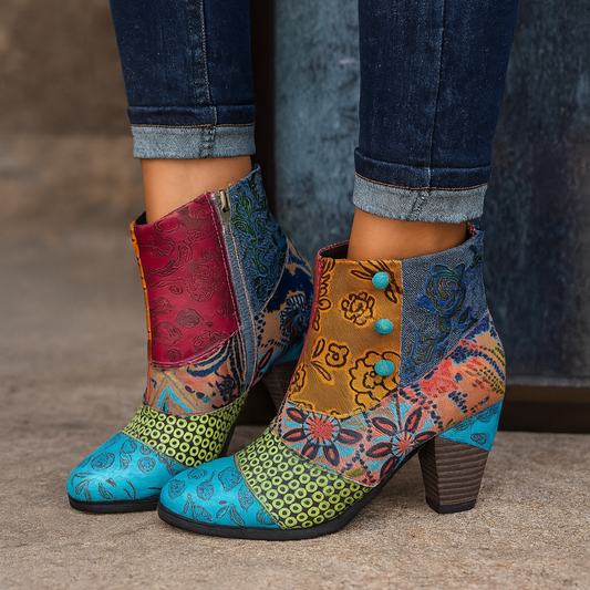Ella | Women's Floral-Patterned Heeled Boots