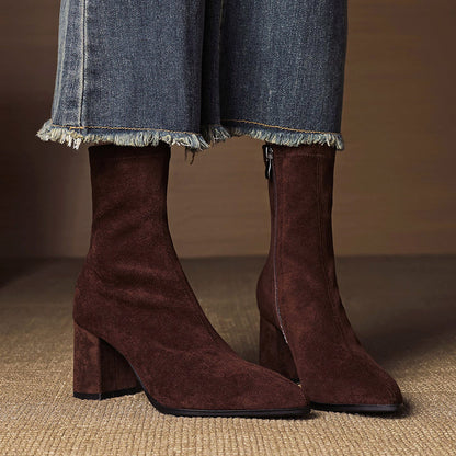Women’s Genuine Suede Ankle Boots with Block Heel