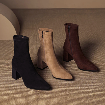 Women’s Genuine Suede Ankle Boots with Block Heel