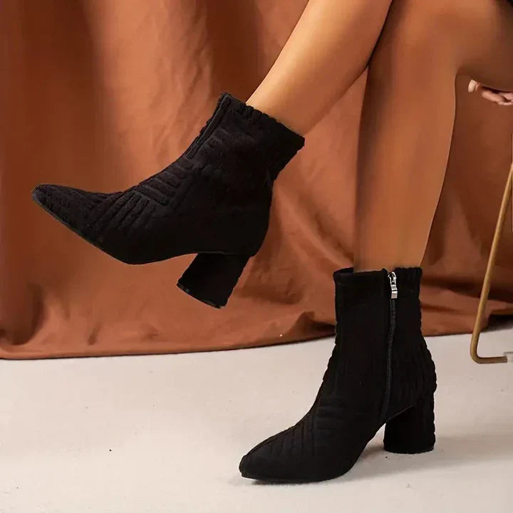 Caroline | Women’s Chunky Heel Knitted Ankle Boots